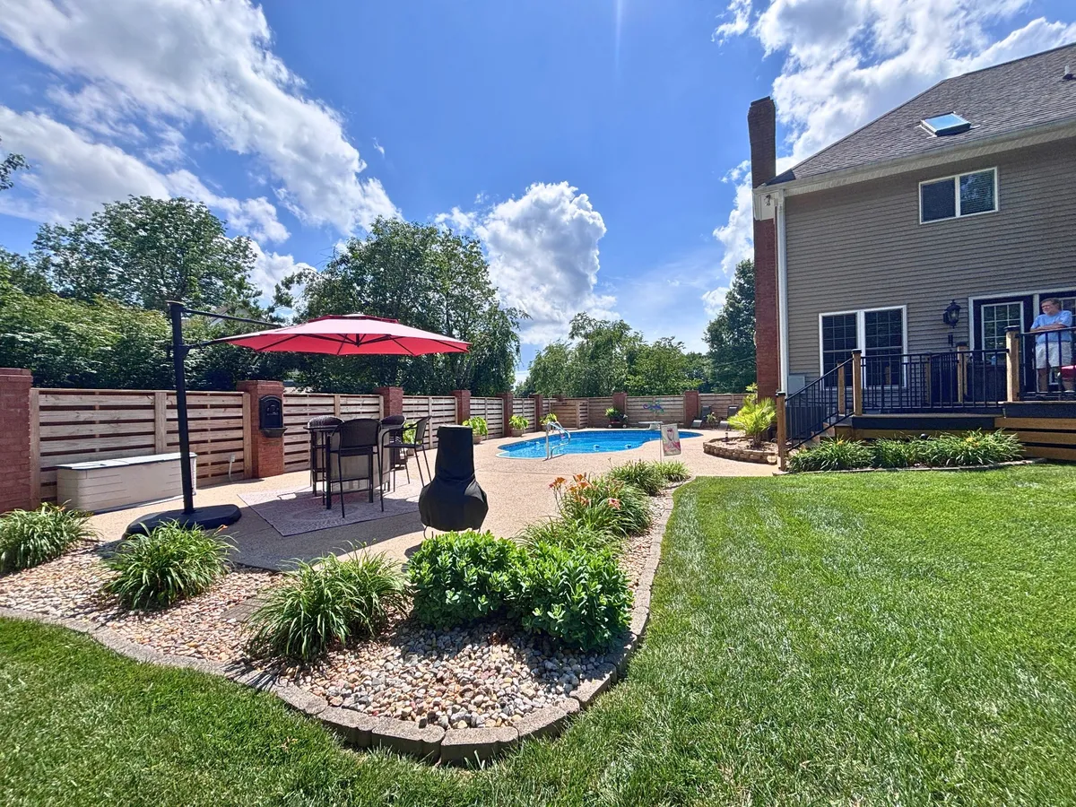 In-ground pool with landscaping in the backyard at 129 Baldridge Dr
